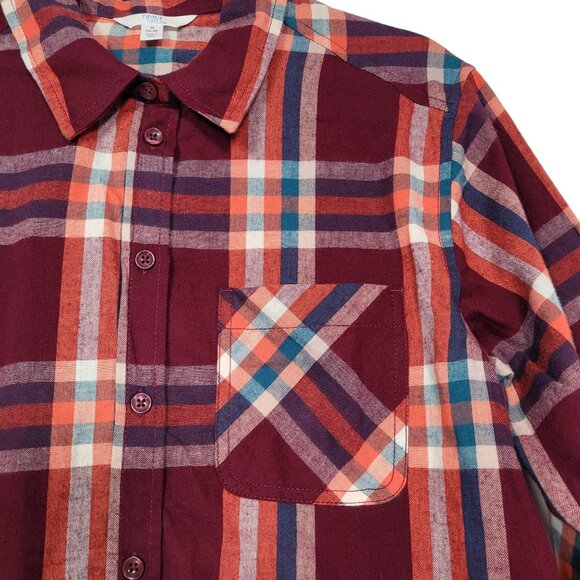 Time & Tru Women's Burgundy Plaid Long Sleeve Button Down Shirt Small (4-6)New - Picture 4 of 11